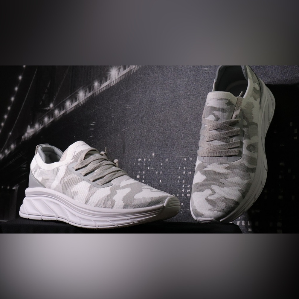 Urban Sports by J Slides Gray and White Hattie Camo Knit Sneakers